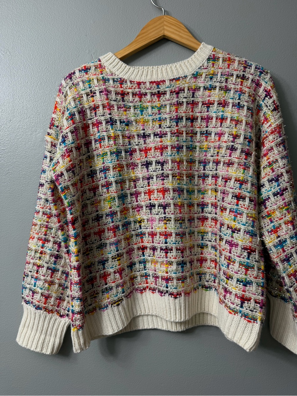 Mystree  multicolor metallic tinsel tweed knit pullover sweater medium